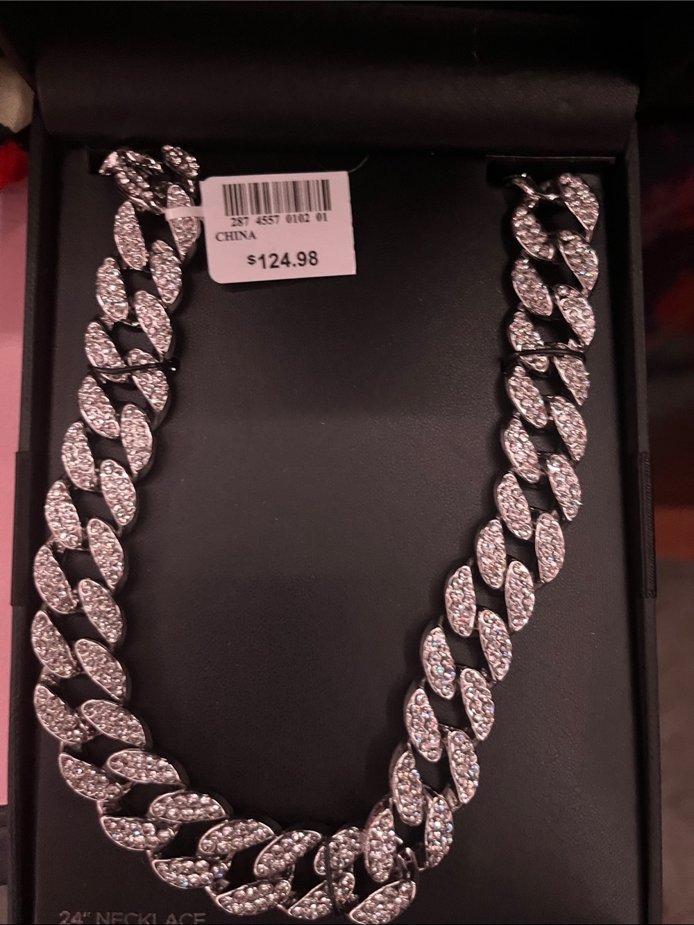 Men's Silver Pavé Cuban Link Necklace - Stainless Steel